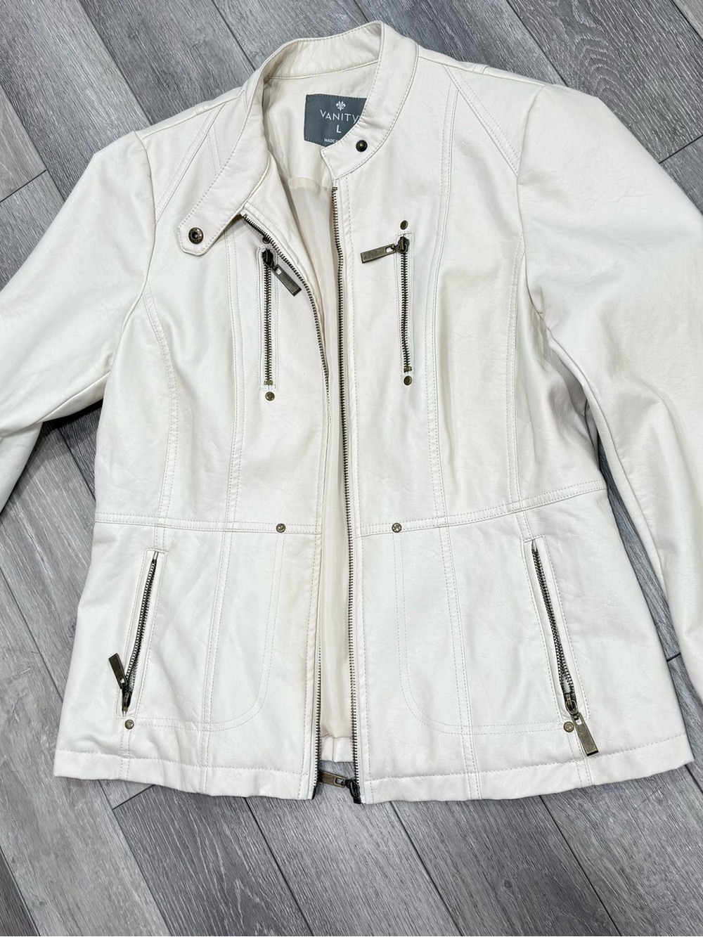 Vanity Off-White Women's Faux Leather Moto Jacket
